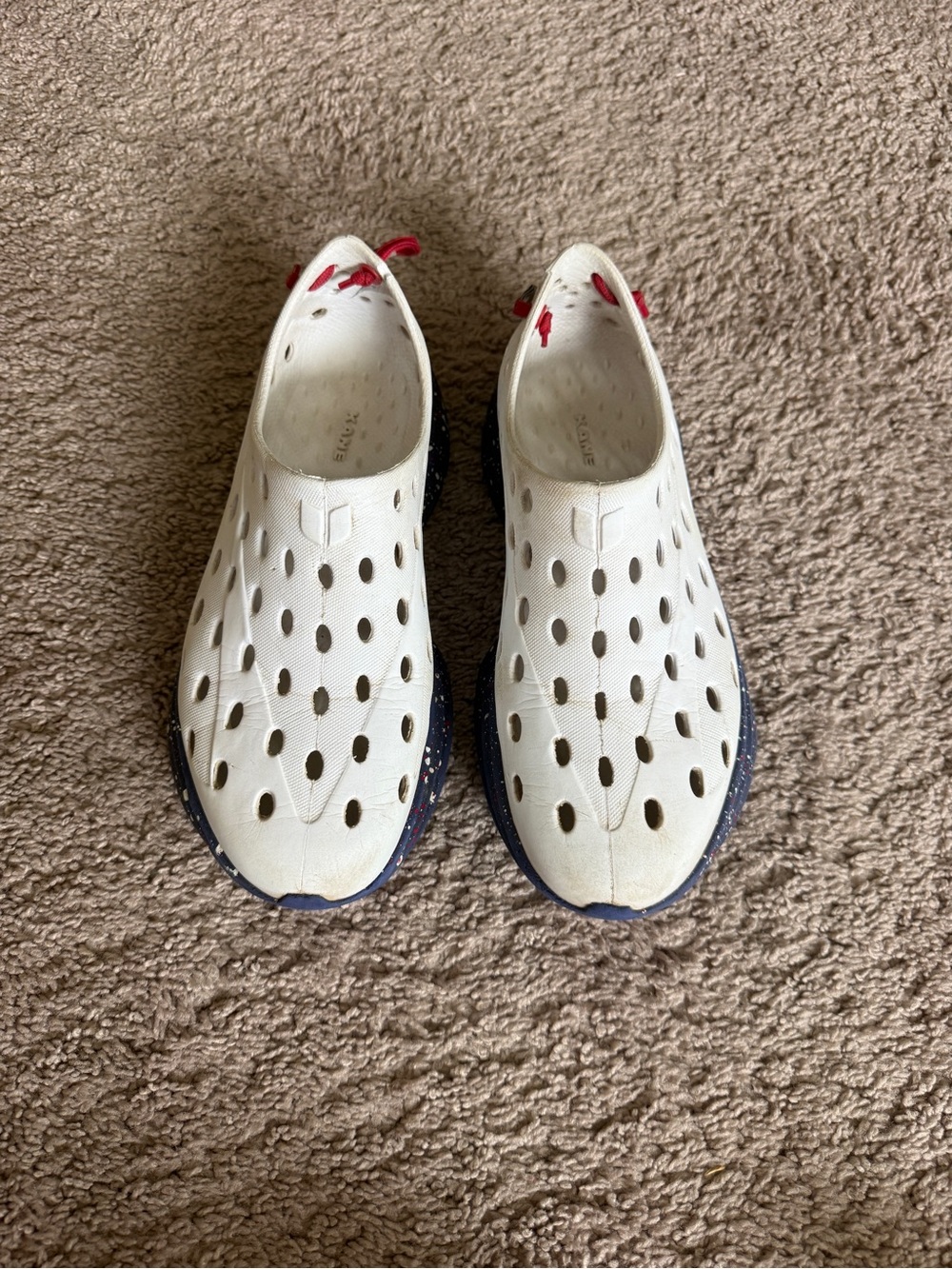 Kane Men's White Perforated Slip-On Loafers with Navy Sole and Red Accents